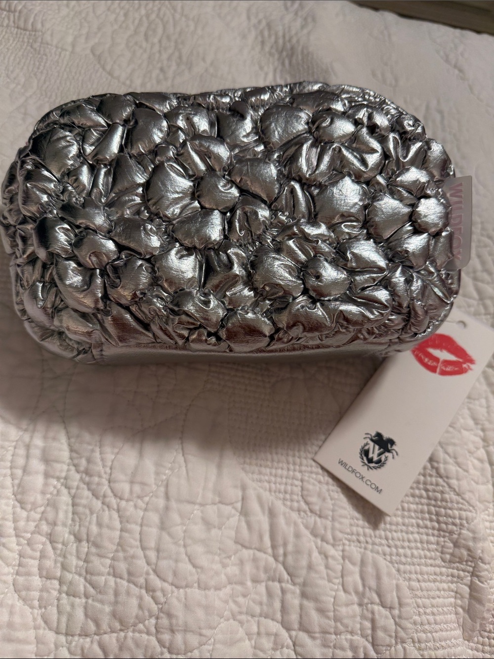 Wildfox Metallic Quilted Silver Fanny Pack or Sling Bag